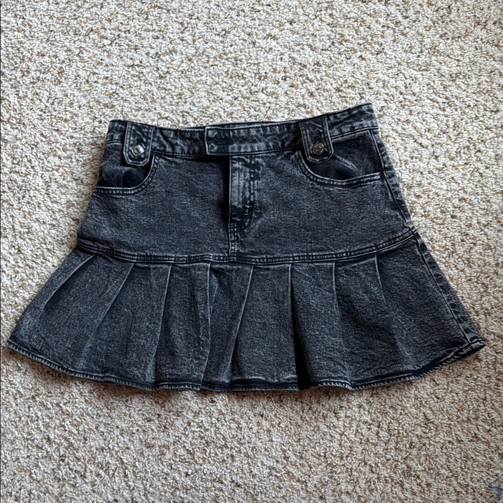 Black Denim Pleated Skirt